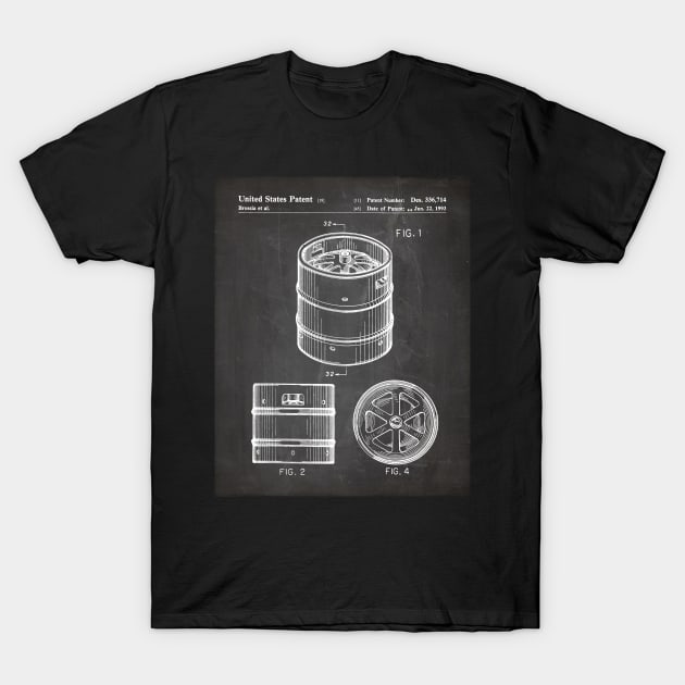 Beer Keg Patent - Beer Lover Craft Ale Art - Black Chalkboard T-Shirt by patentpress